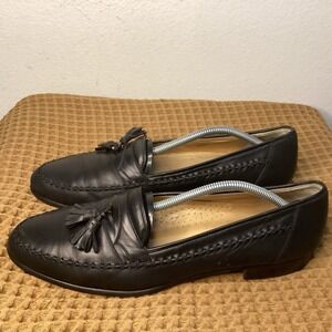 Vintage Ballys Black Leather Tassel Loafer Men's Sz 12 B Dress Shoes Almond Toe